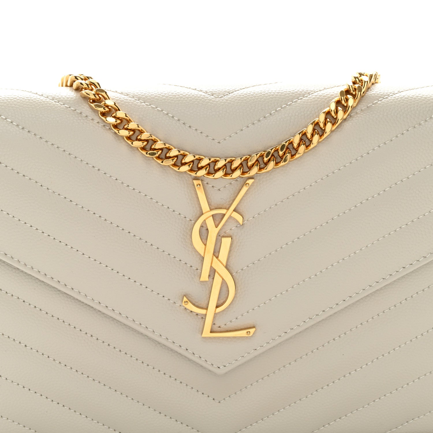 Saint Laurent Grain De Poudre Matelasse Chevron Monogram Chain Wallet Crema Soft 7 of 10