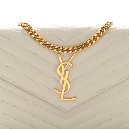 Saint Laurent Grain De Poudre Matelasse Chevron Monogram Chain Wallet Crema Soft 7 of 10