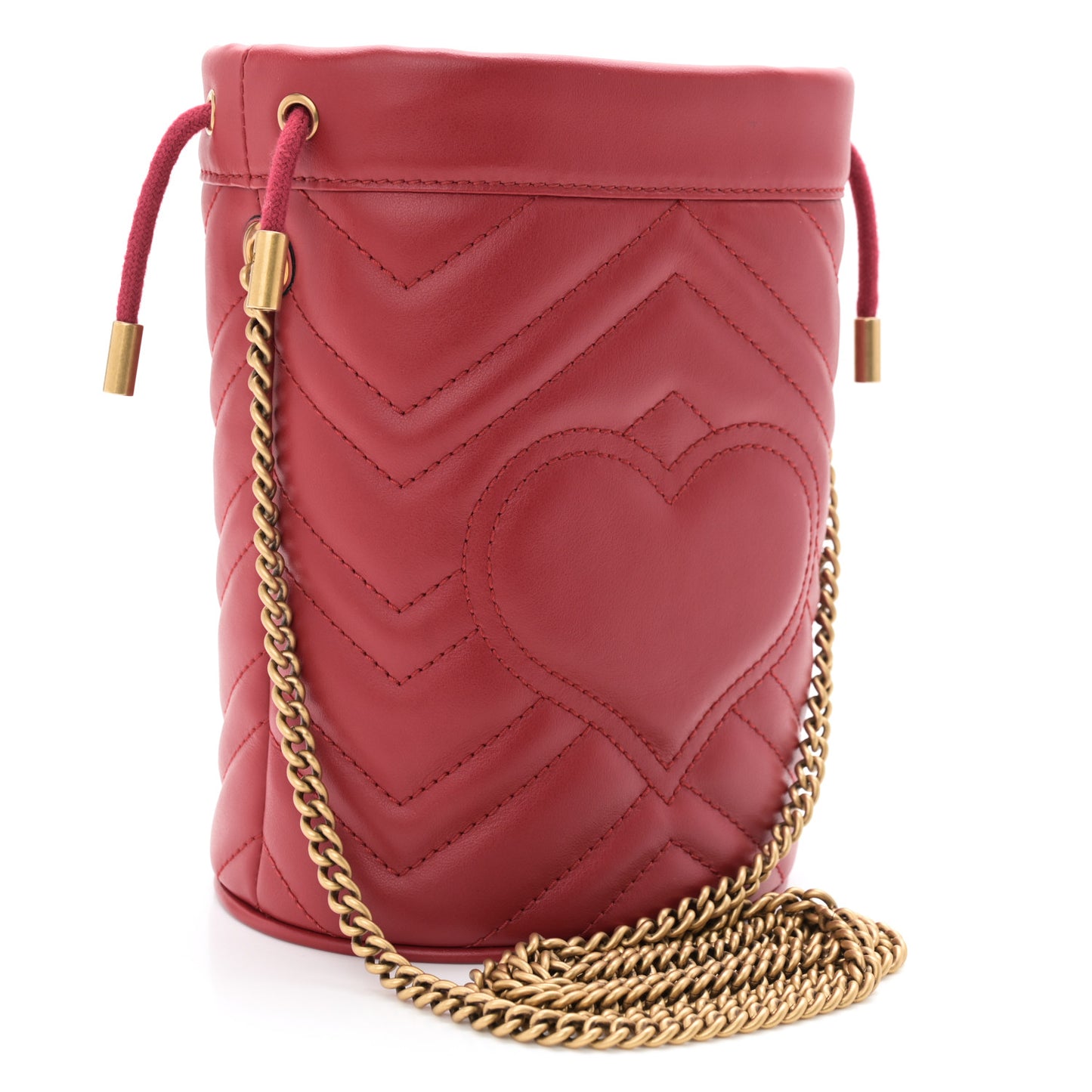Calfskin Matelasse Mini GG Marmont 2.0 Bucket Bag Hibiscus Red