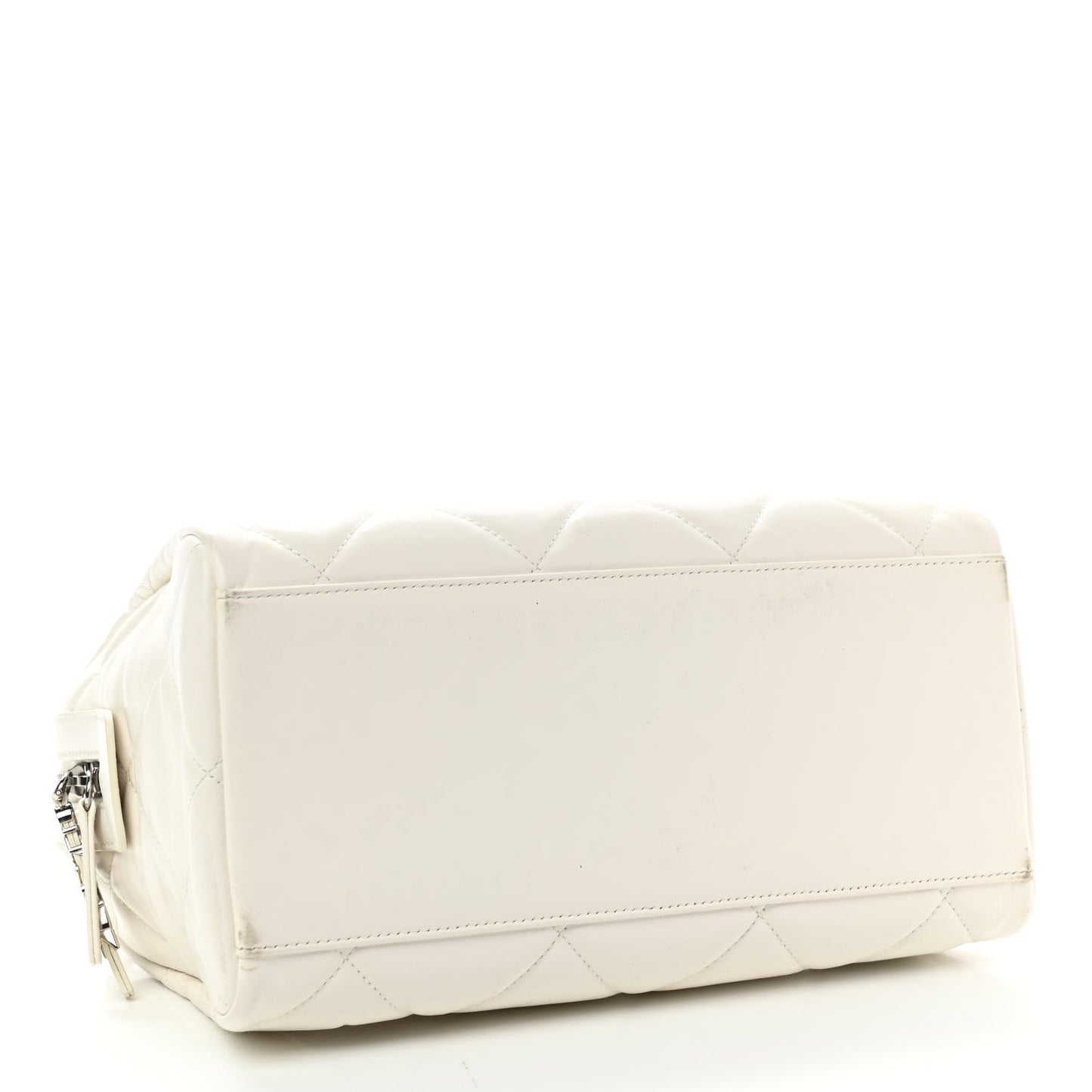 Calfskin Quilted Small CC Bowling Bag White