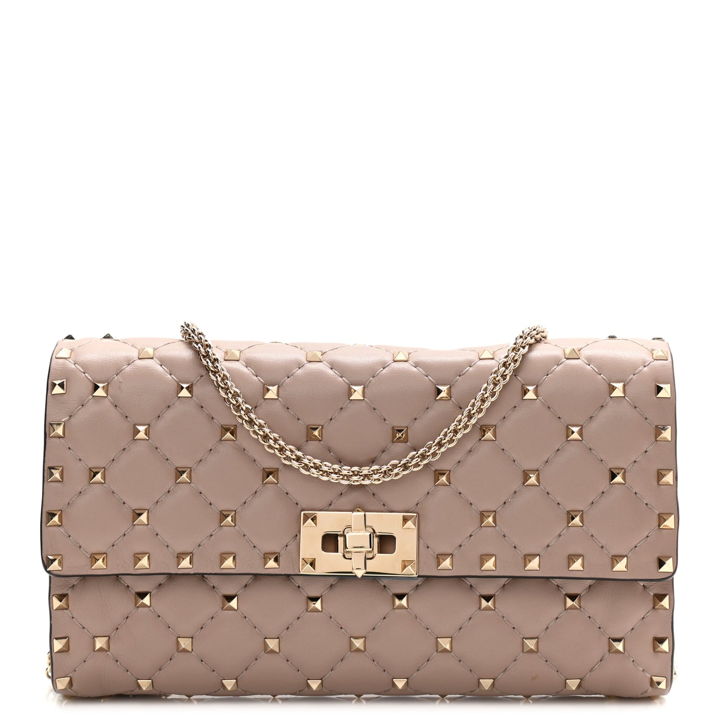 Lambskin Rockstud Spike Wallet on Chain Poudre