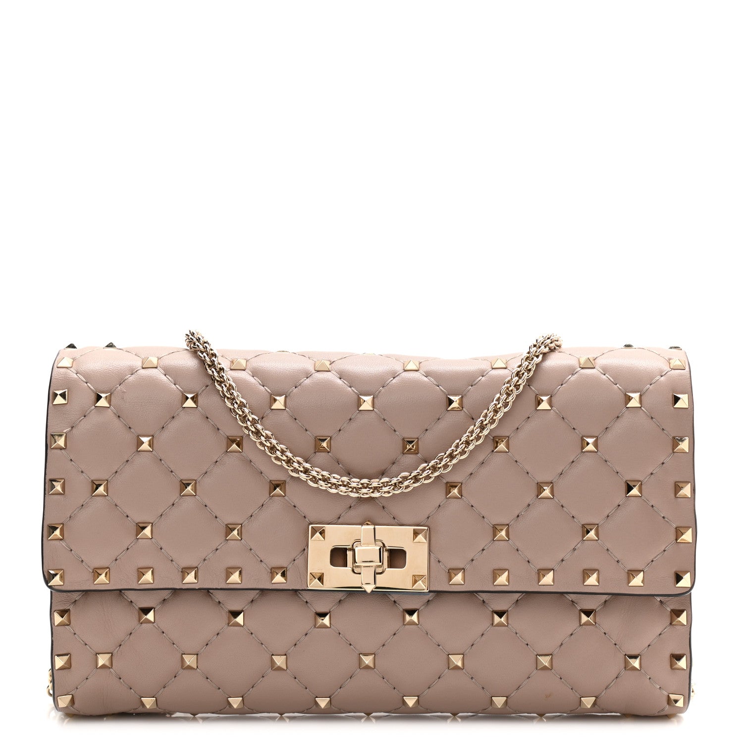 Valentino Garavani Lambskin Rockstud Spike Wallet on Chain Poudre 1 of 10