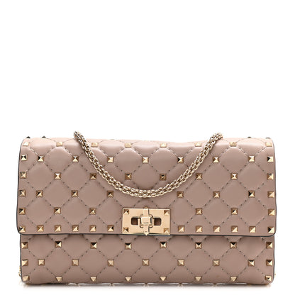 Valentino Garavani Lambskin Rockstud Spike Wallet on Chain Poudre 1 of 10