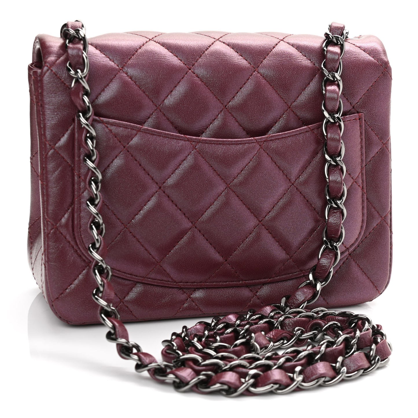 Iridescent Lambskin Quilted Mini Square Flap Burgundy