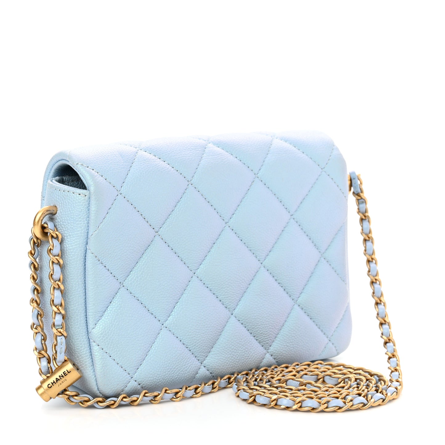 Iridescent Caviar Quilted Mini My Perfect Flap Light Blue