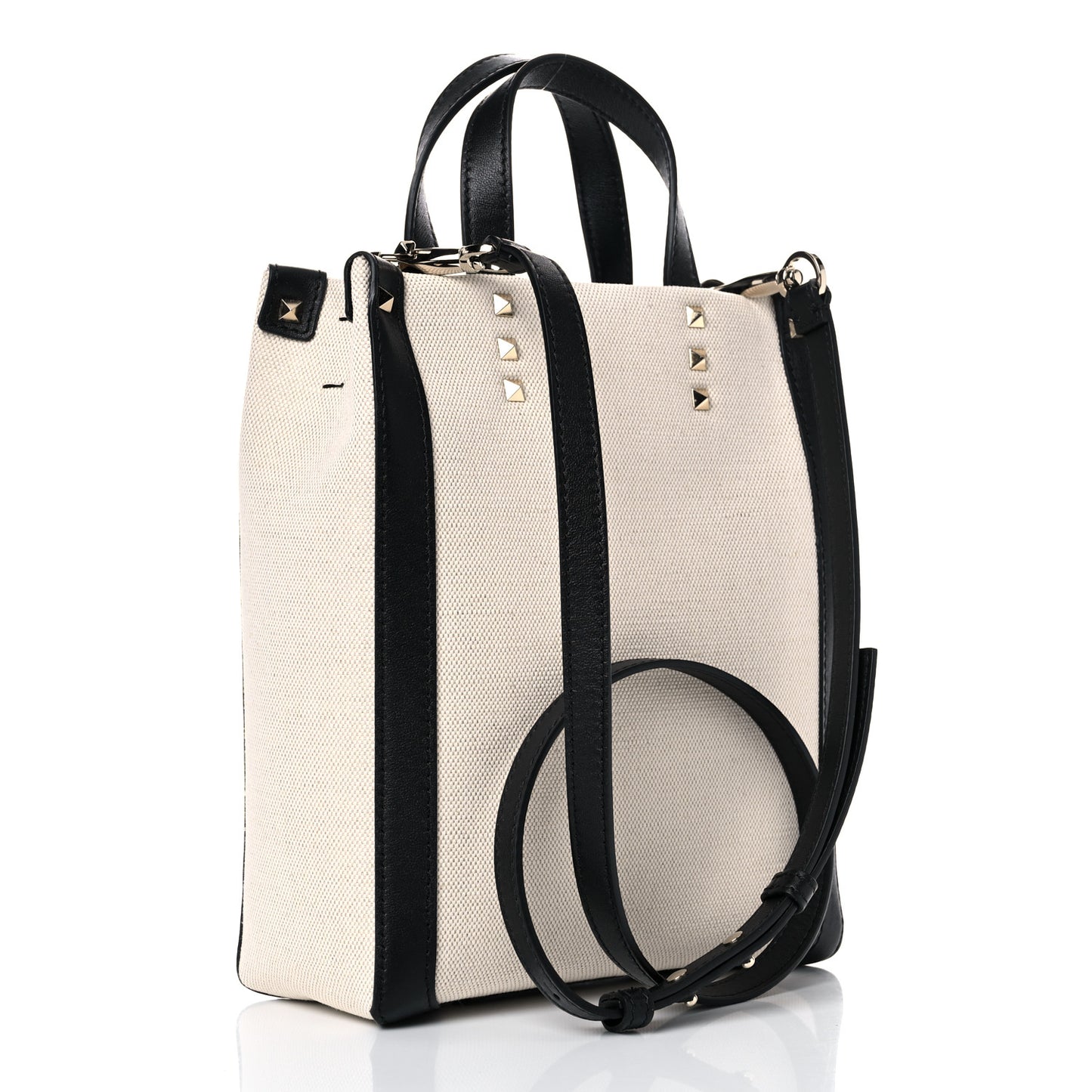 Canvas VLTN Print Tote Black Ivory