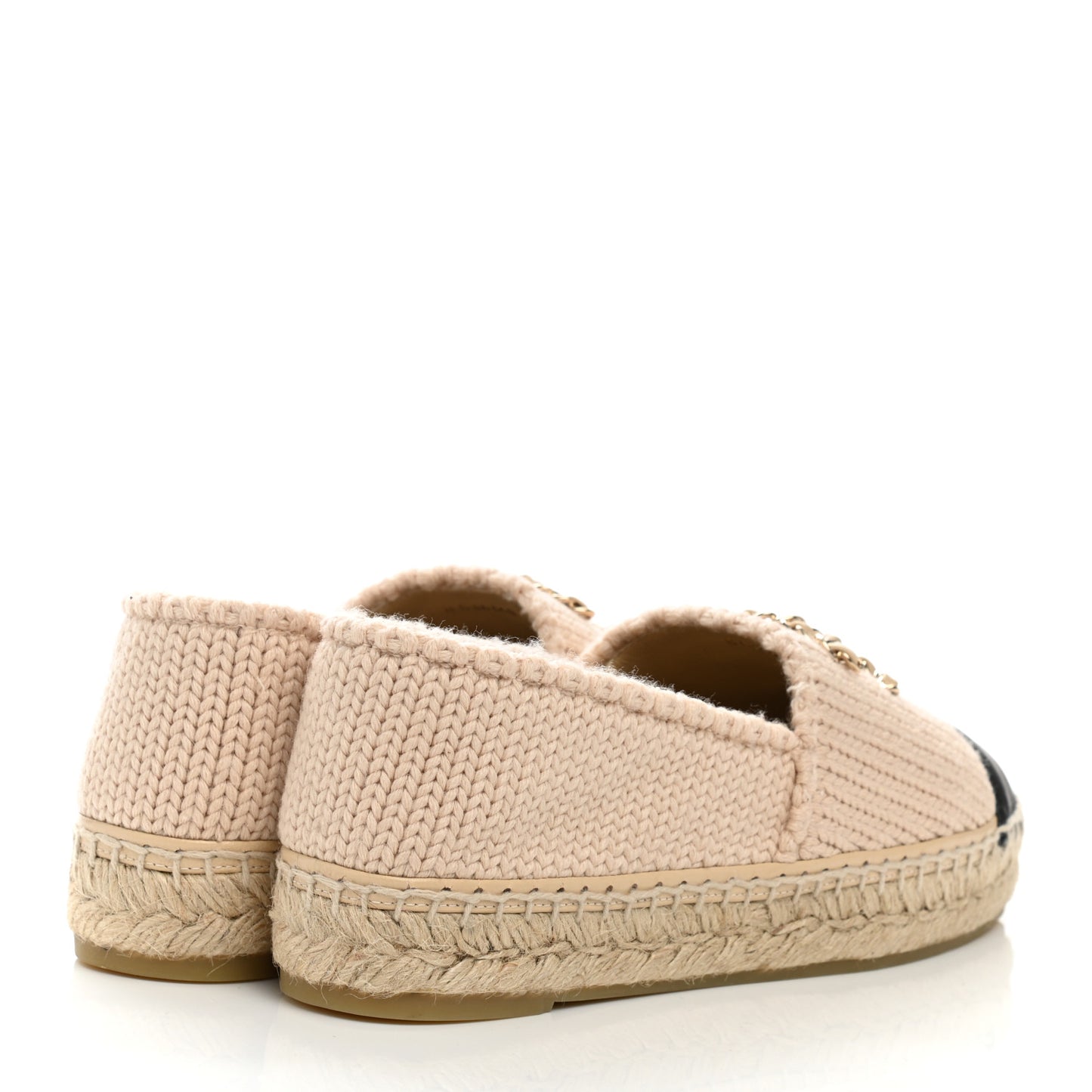 Knitted Wool Lambskin Chain CC Espadrilles 38 Beige Black