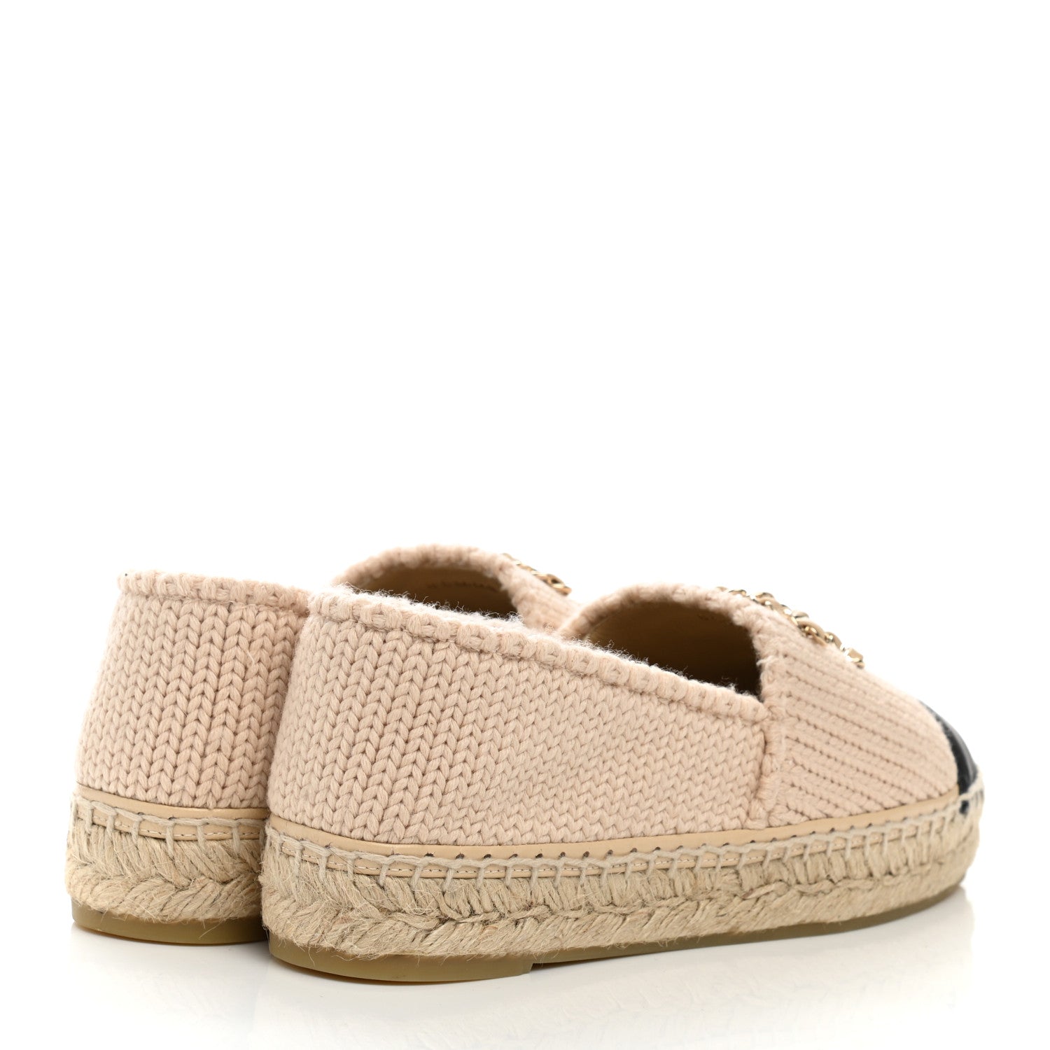 Chanel Knitted Wool Lambskin Chain CC Espadrilles 38 Beige Black 4 of 10