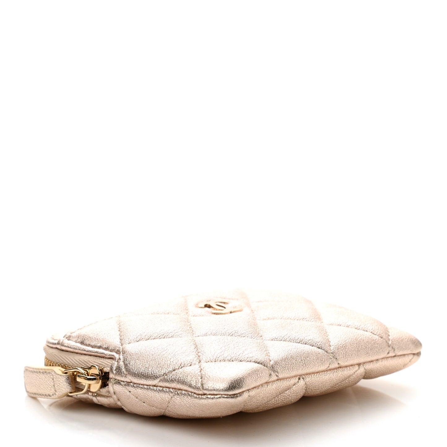 Metallic Lambskin Quilted Zip Card Holder Wallet Gold