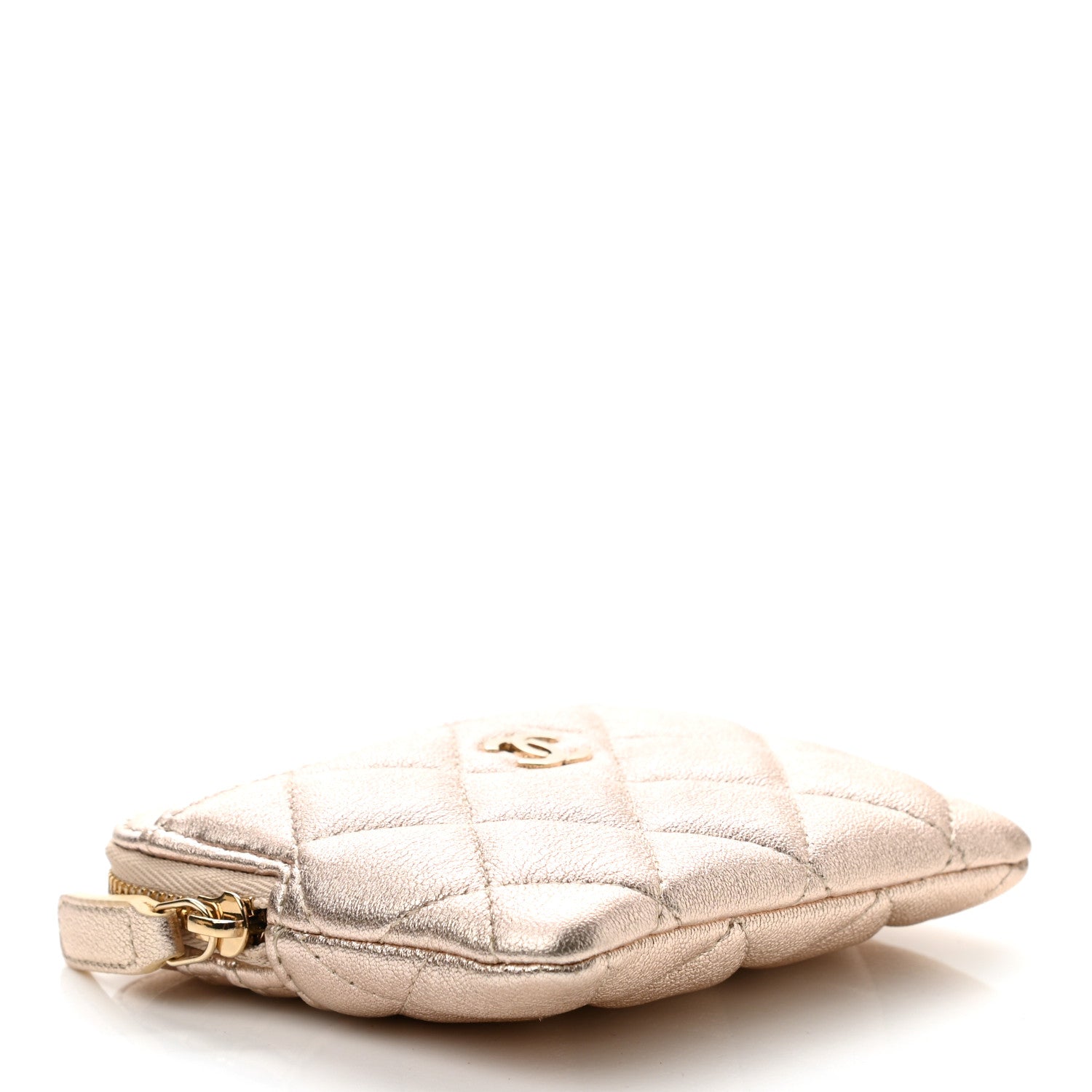 Chanel Metallic Lambskin Quilted Zip Card Holder Wallet Gold 4 of 8