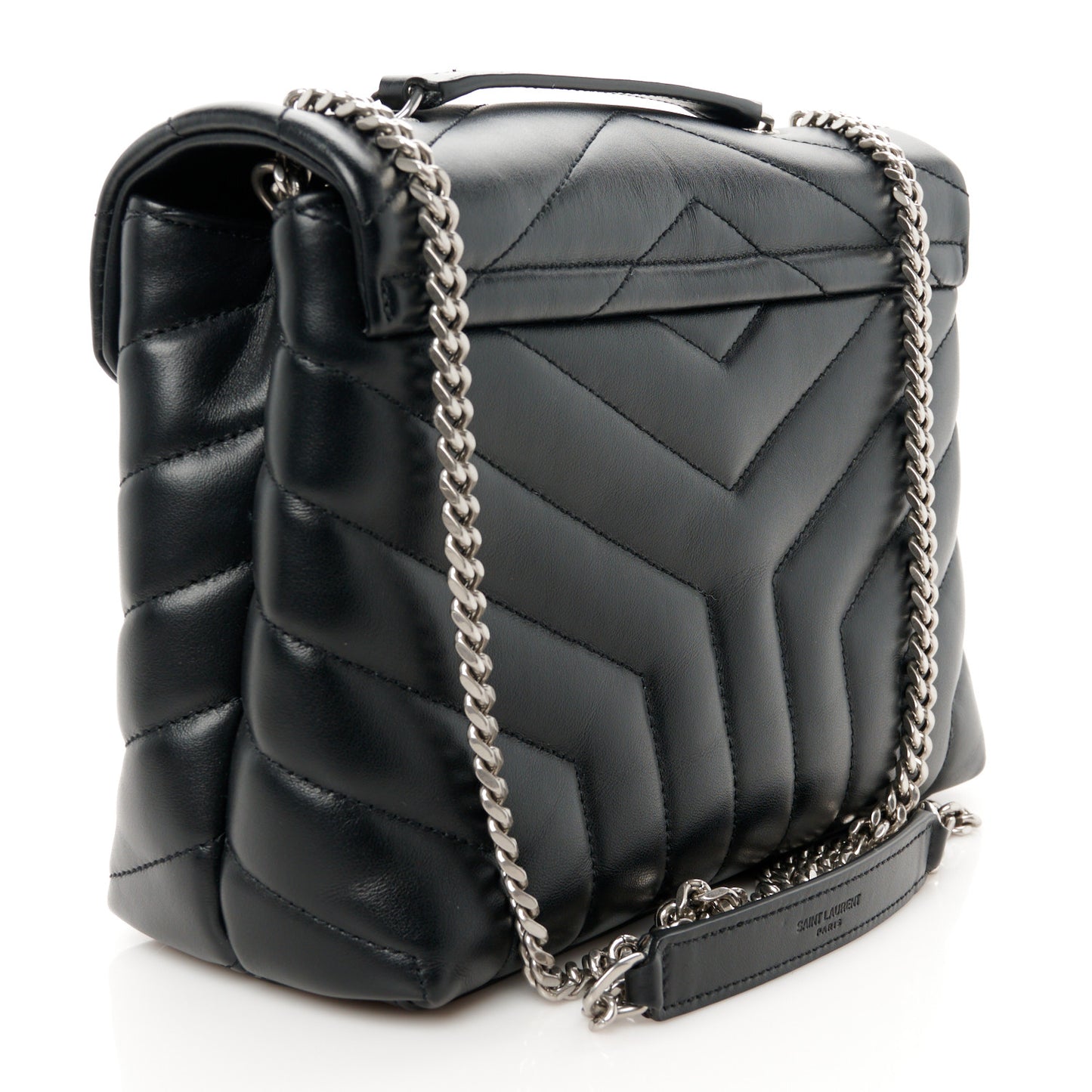 Calfskin Y Quilted Monogram Small Loulou Chain Satchel Black