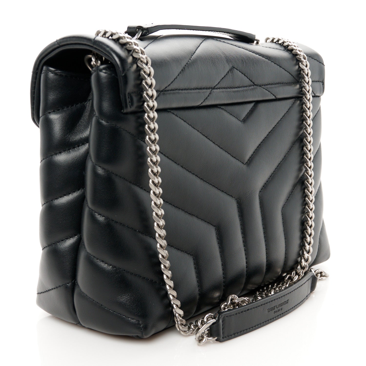 Saint Laurent Calfskin Y Quilted Monogram Small Loulou Chain Satchel Black 3 of 11