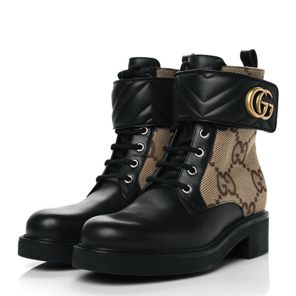 Gucci Flores Calfskin Monogram Maxi GG Nappa Matelasse Double G 40mm Ankle Boots 37.5 Black Camel Ebony 3 of 9