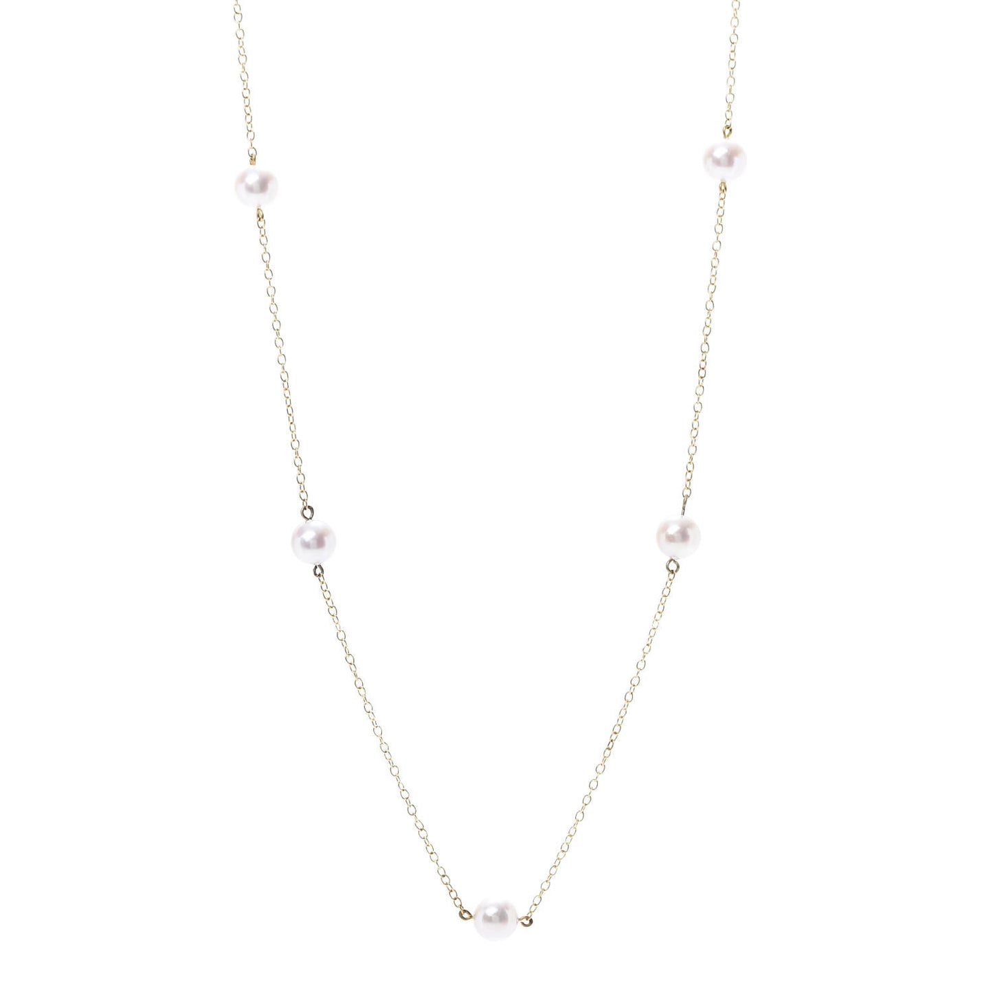 18K Yellow Gold Akoya Pearl 5.5mm Station Necklace 30"