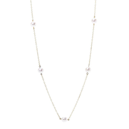 Mikimoto 18K Yellow Gold Akoya Pearl 5.5mm Station Necklace 30" 1 of 5