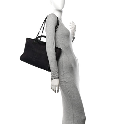 Chanel Mixed Fibers Calfskin Small Deauville Tote Black 3 of 17