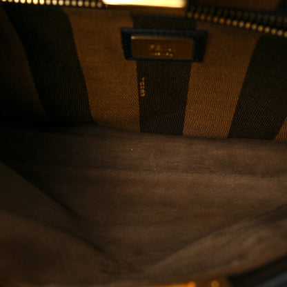 Fendi Vitello Morgan Fabric Jacquard Pequin Medium Peekaboo Iconic Satchel Black Tobacco 5 of 8