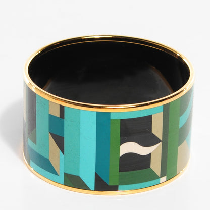 Hermes Enamel Printed Extra Wide Perspective Cavaliere Bracelet 62 Foret 5 of 6