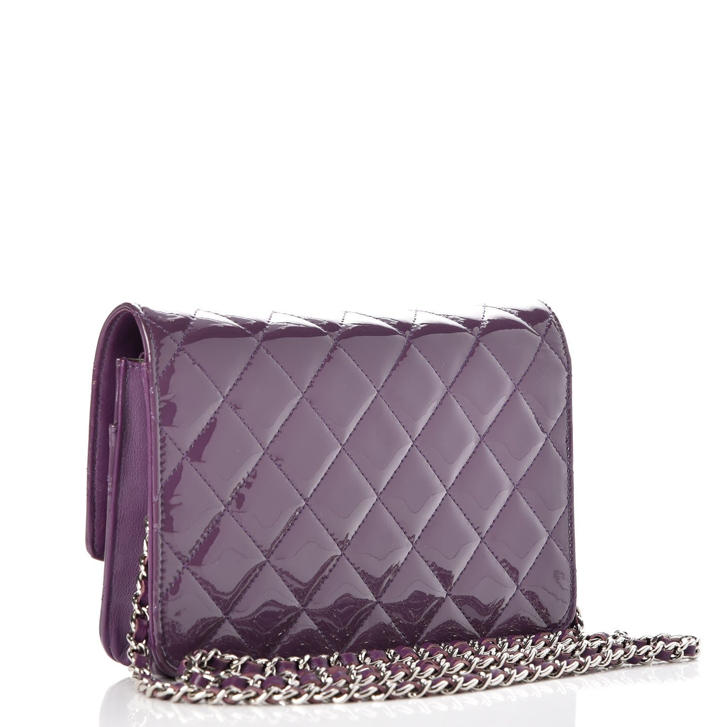 Chanel Patent Quilted Brilliant Wallet On Chain WOC Violet 3 of 9