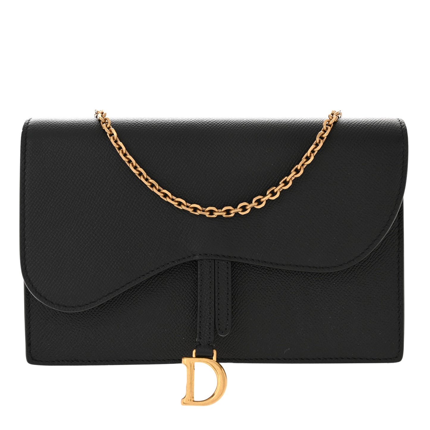 Grained Calfskin Saddle Chain Pouch Black