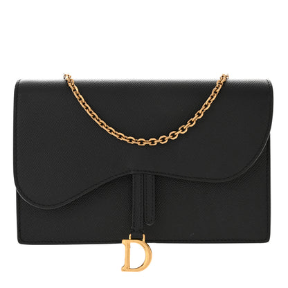 Christian Dior Grained Calfskin Saddle Chain Pouch Black 1 of 9