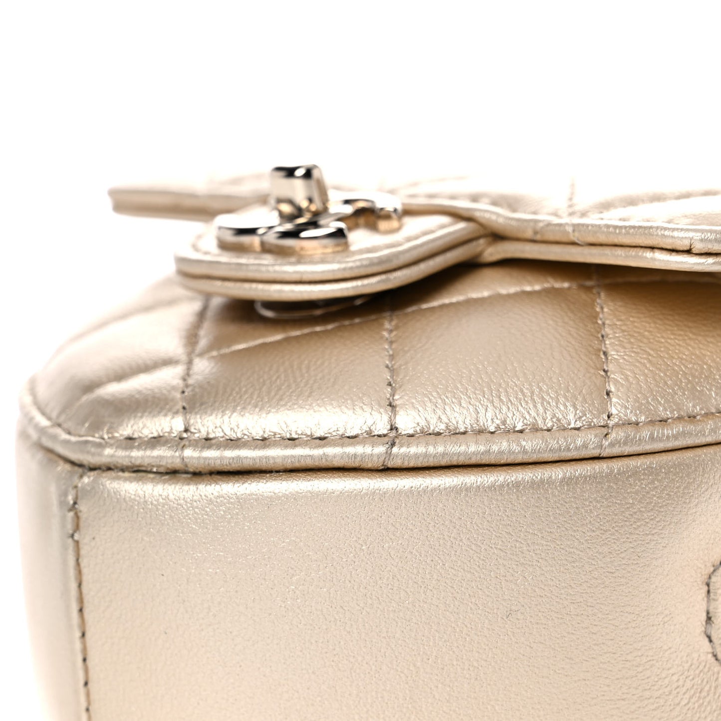 Metallic Lambskin Quilted CC In Love Heart Waist Belt Bag With Chain Gold