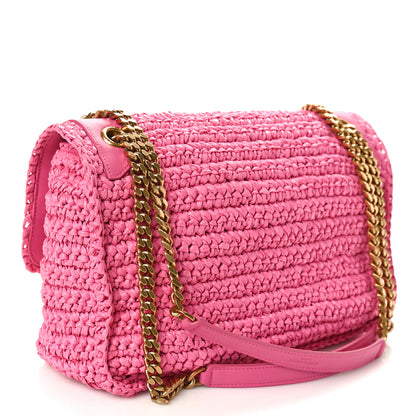 Saint Laurent SAINT LAURENT Raffia Calfskin Monogram Medium Niki Chain Satchel Bright Pink 3 of 10