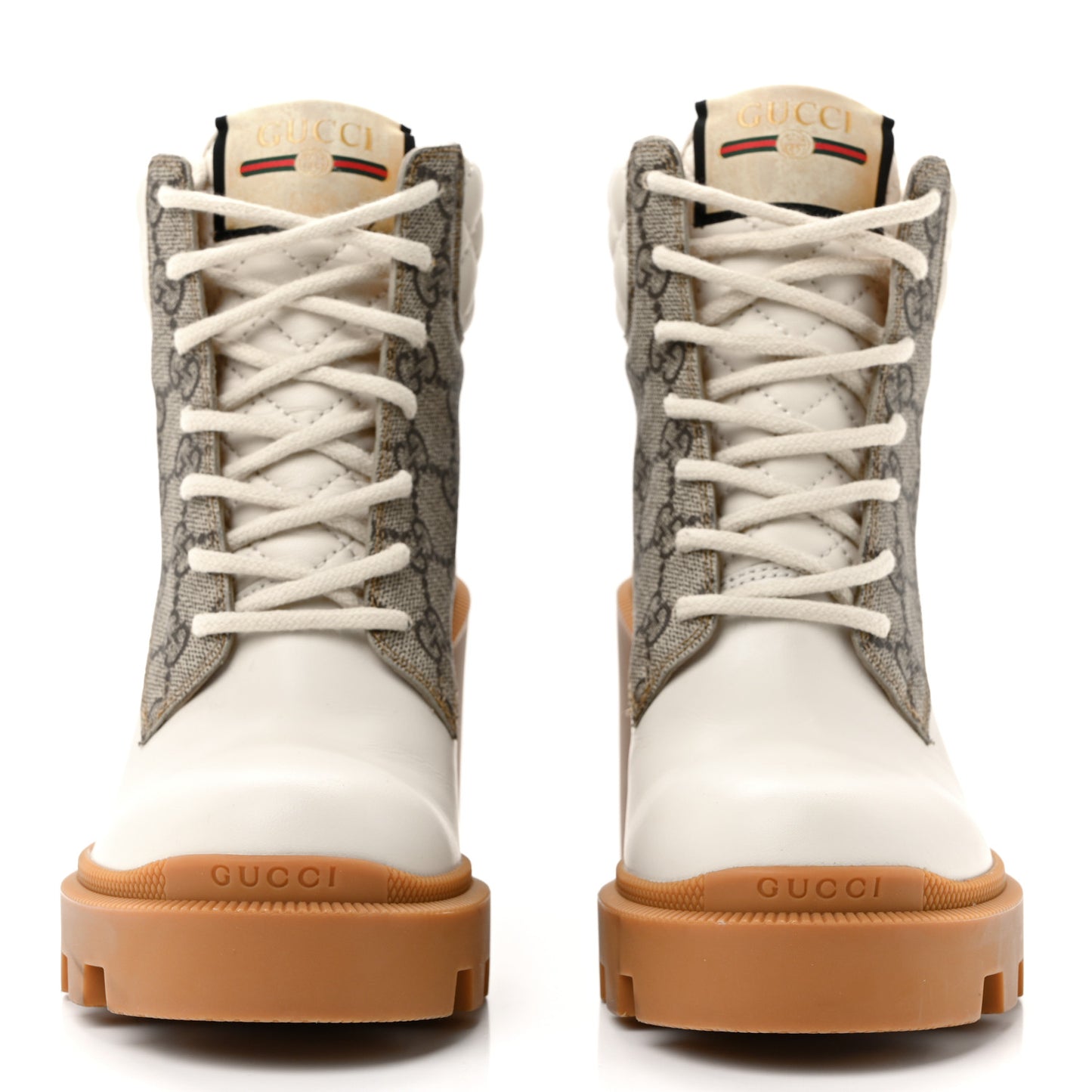 Calfskin GG Supreme Monogram Nappa Quilted Lace Up Ankle Boots 35.5 Mystic White Beige