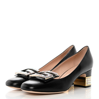 Gucci Malaga Kid Crystal Square G Madelyn Mid Heel Loafer Pumps 36.5 Black 3 of 9