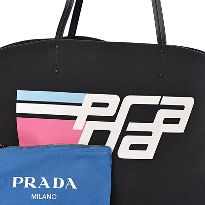 Prada Canapa Racing Logo Shopping Tote Black Azzurro 16 of 16