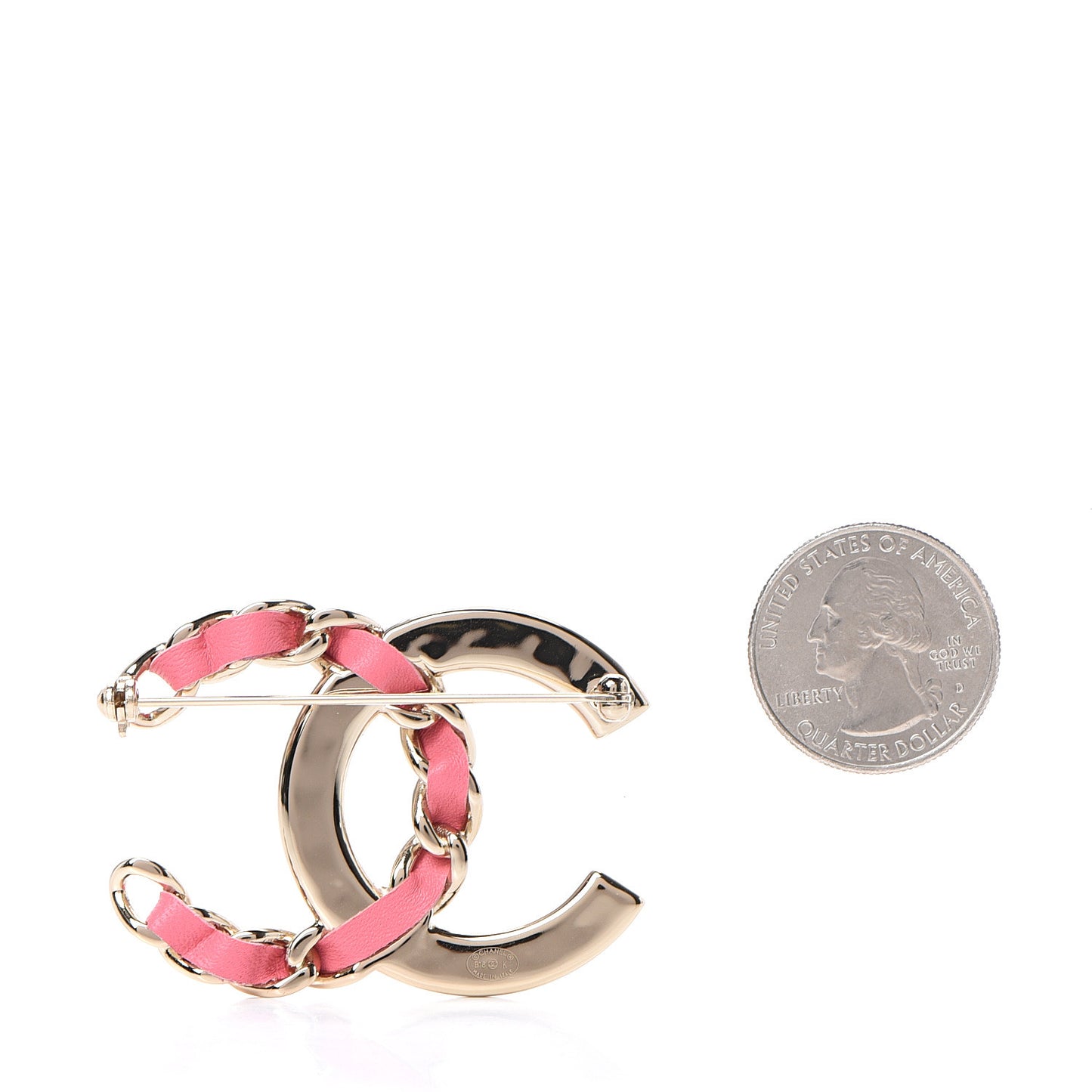 Lambskin Baguette Crystal CC Chain Brooch Pink Gold