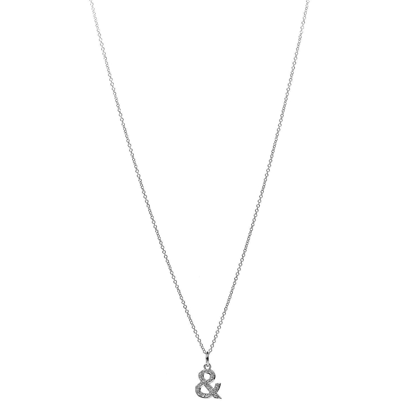 18K White Gold Diamond Medium Ampersand Pendant Necklace