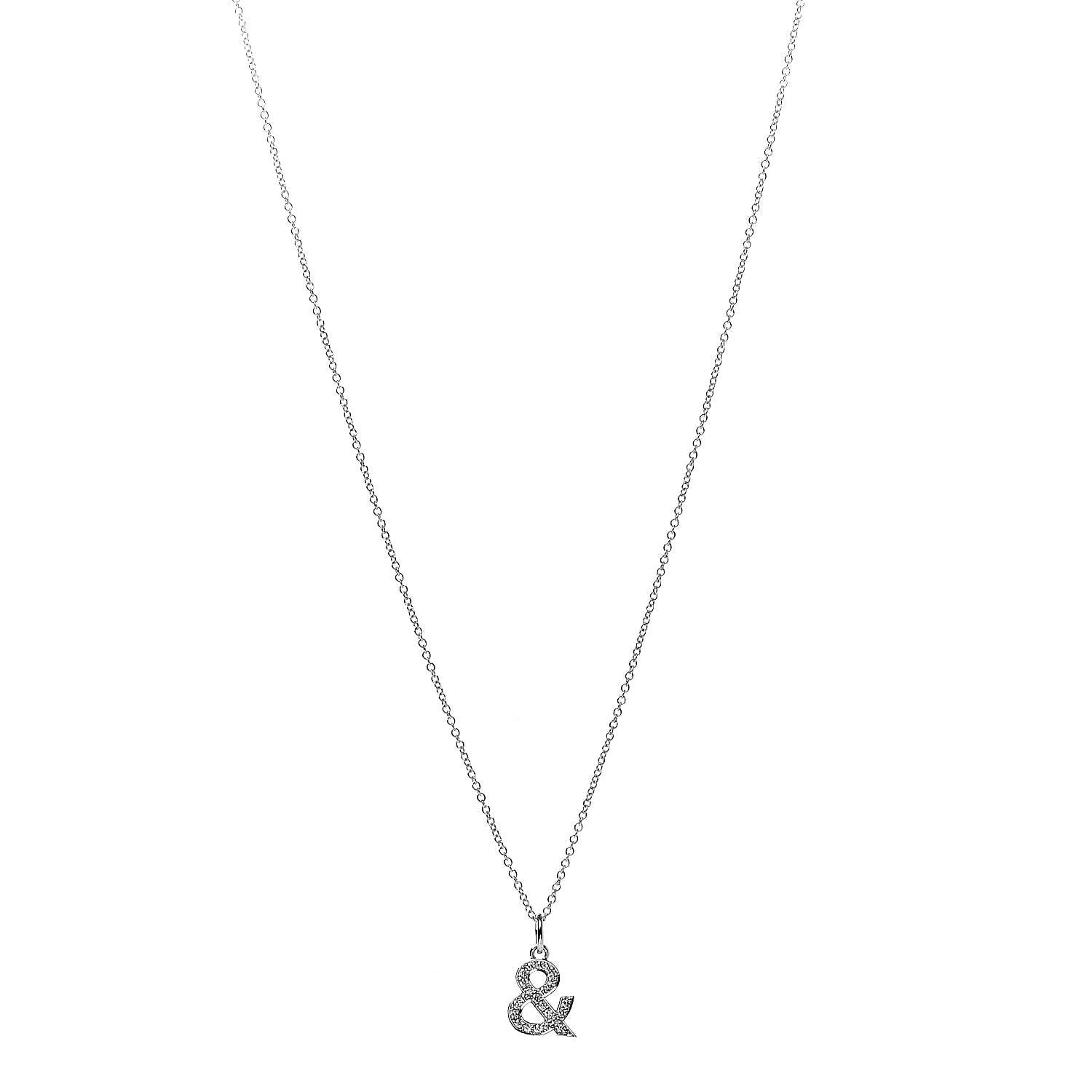 Tiffany 18K White Gold Diamond Medium Ampersand Pendant Necklace 1 of 8