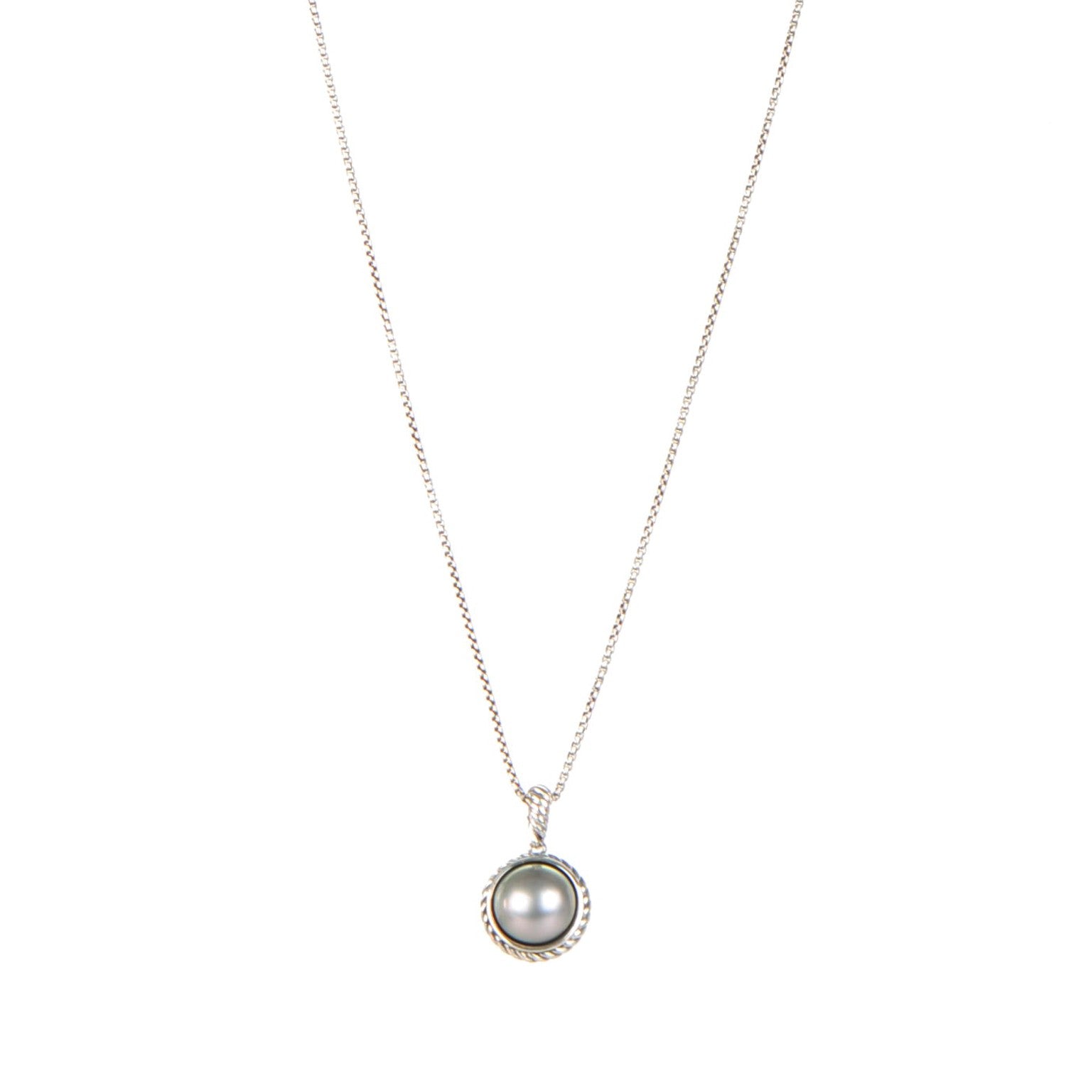David Yurman Sterling Silver Pearl 11mm Cable Pendant Necklace 1 of 5