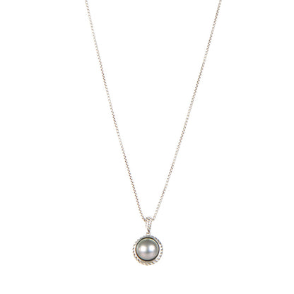 David Yurman Sterling Silver Pearl 11mm Cable Pendant Necklace 1 of 5