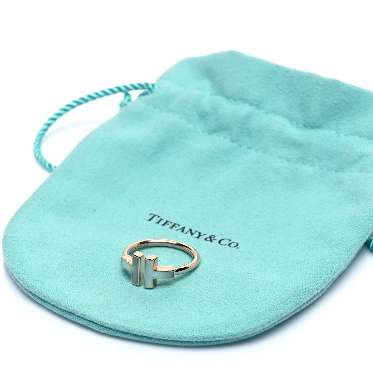 Tiffany 18K Rose Gold Mother of Pearl T Wire Ring 52 6 5 of 5