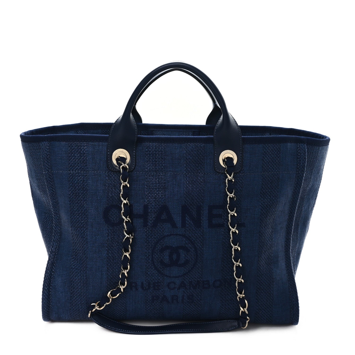 Chanel Mixed Fibers Striped Medium Deauville Tote Navy Blue 1 of 10