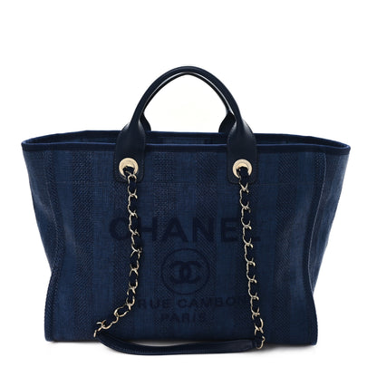 Chanel Mixed Fibers Striped Medium Deauville Tote Navy Blue 1 of 10