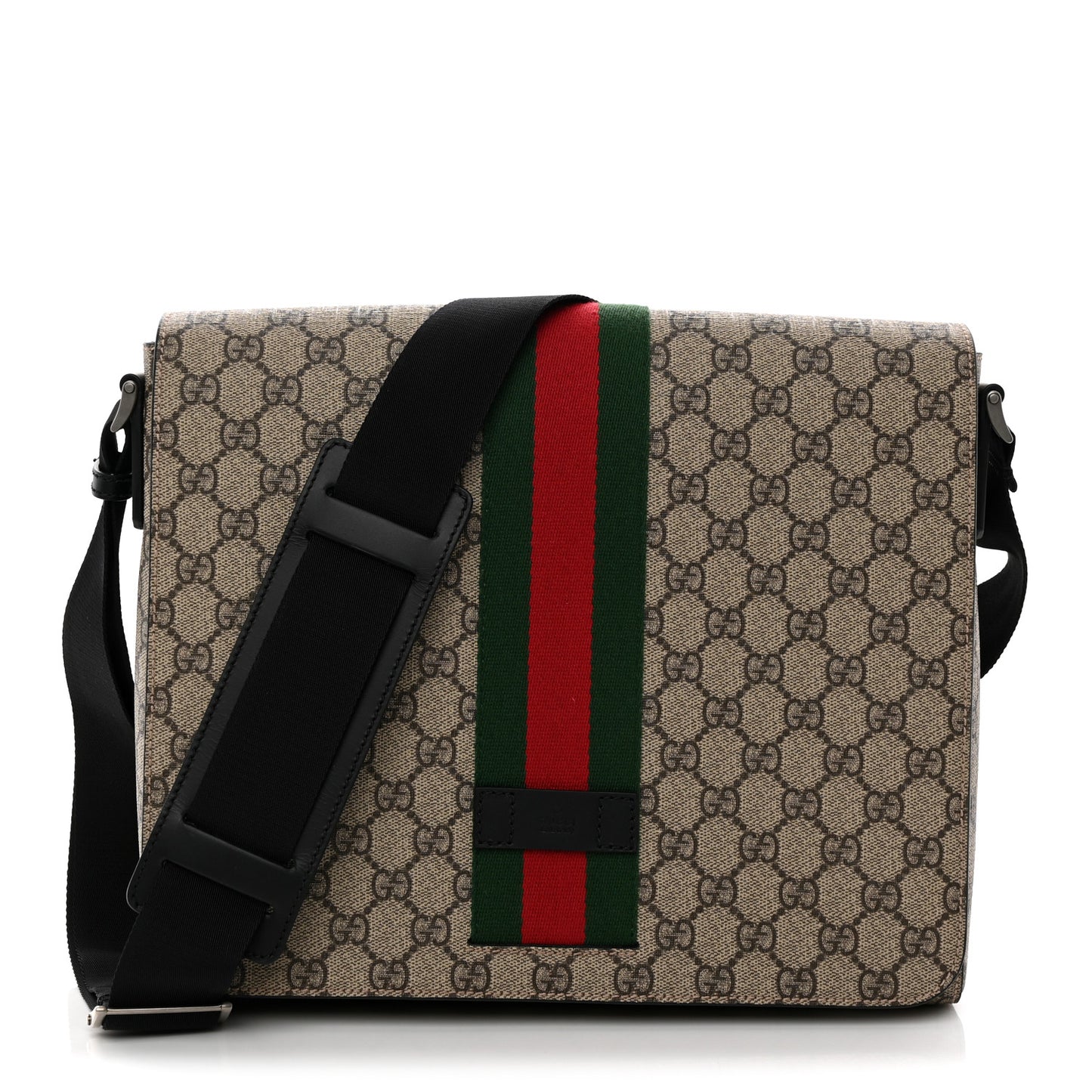GG Supreme Monogram Web Flap Messenger Bag Black