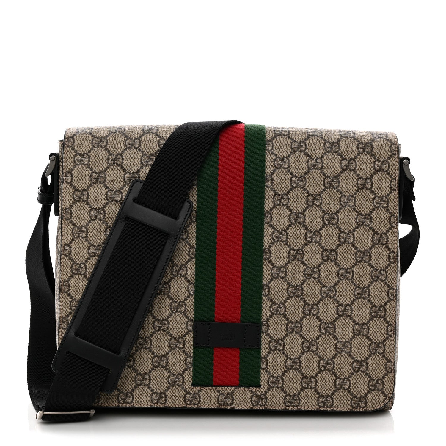 Gucci GG Supreme Monogram Web Flap Messenger Bag Black 1 of 10