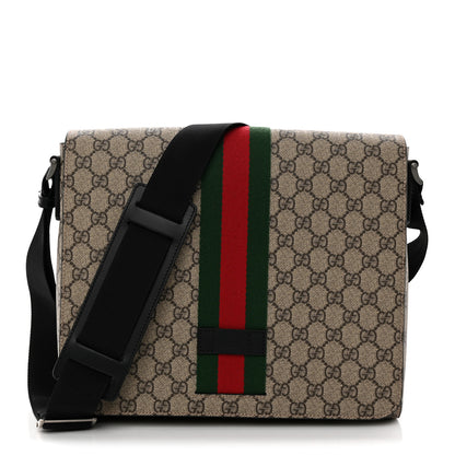 Gucci GG Supreme Monogram Web Flap Messenger Bag Black 1 of 10