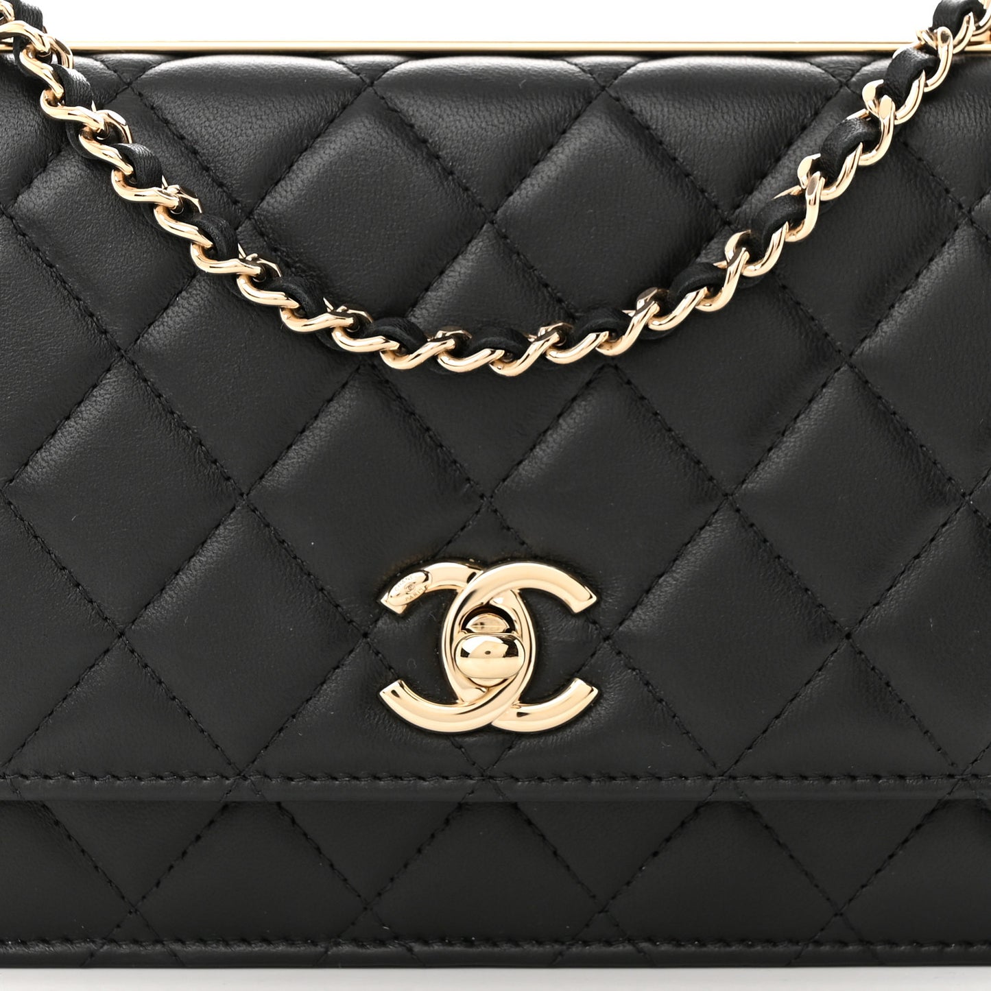 Lambskin Quilted Trendy CC Wallet On Chain WOC Black
