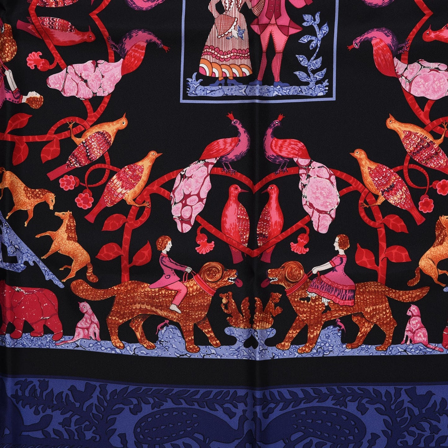 Silk Early America Scarf 90 Noir Bleu Nuit Rouge