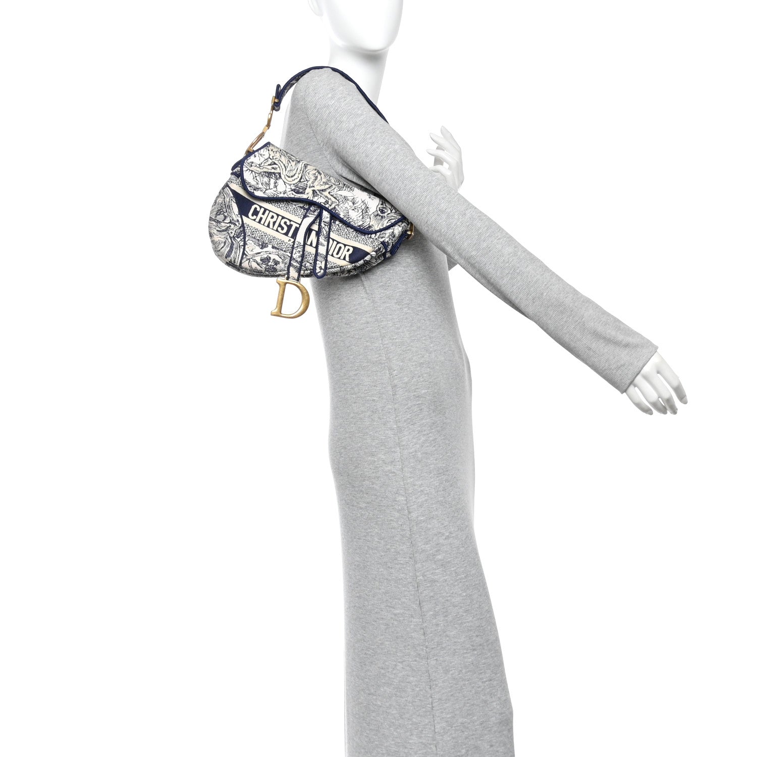 Christian Dior Canvas Embroidered Toile de Jouy Saddle Bag Blue 2 of 13