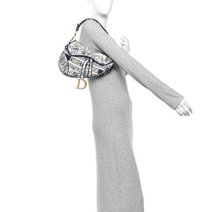Christian Dior Canvas Embroidered Toile de Jouy Saddle Bag Blue 2 of 13