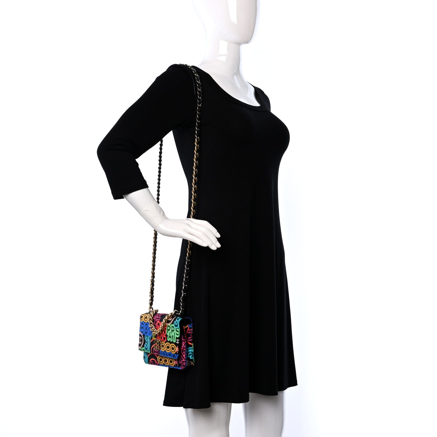 Chanel Fabric Printed Chanel 19 Wallet On Chain WOC Black Multicolor 2 of 14