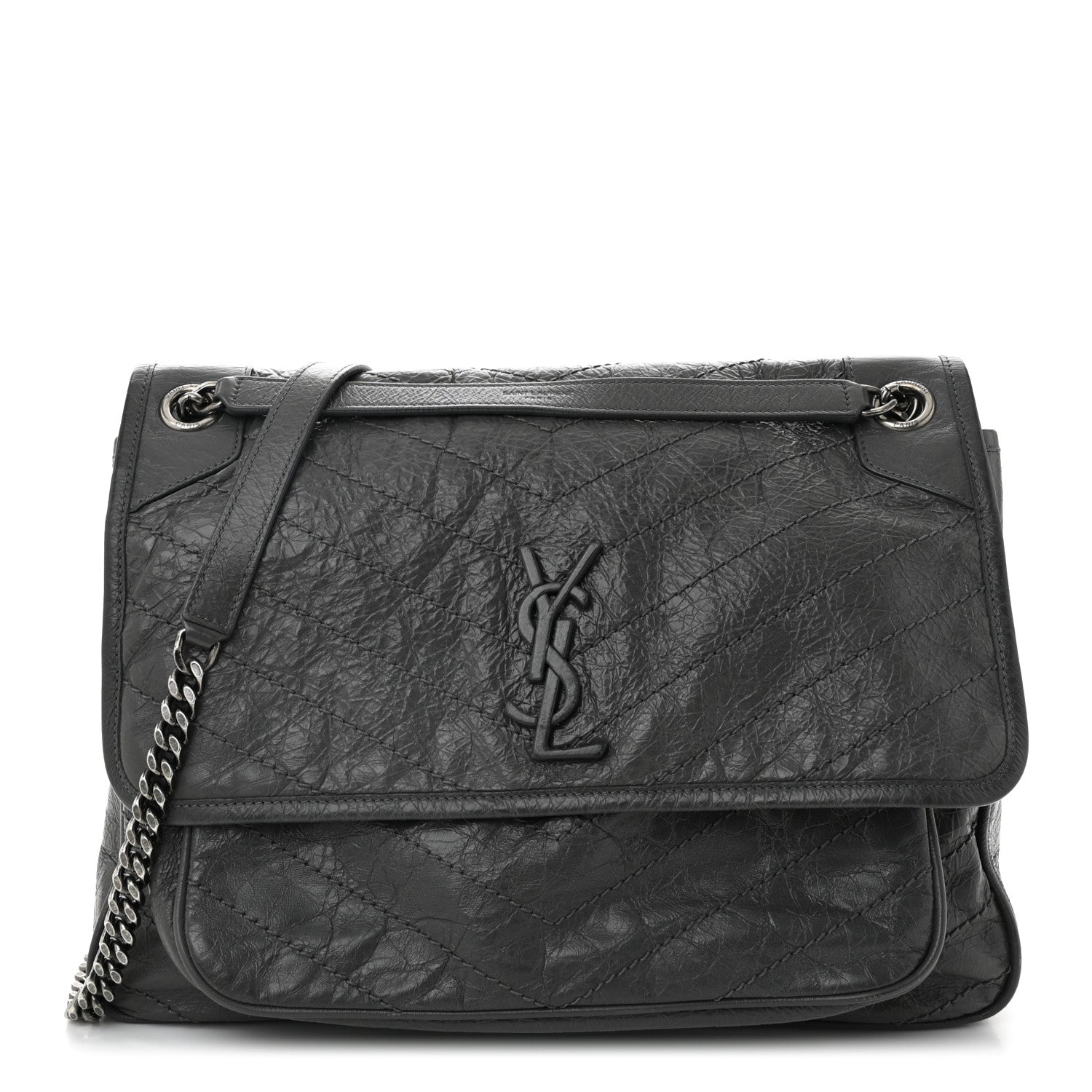 Saint Laurent Crinkled Calfskin Matelasse Monogram Large Niki Chain Satchel Storm 1 of 11
