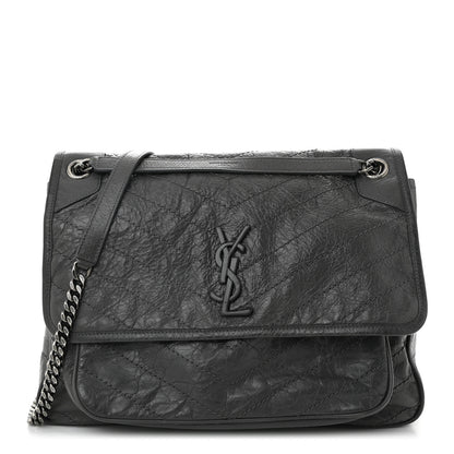 Saint Laurent Crinkled Calfskin Matelasse Monogram Large Niki Chain Satchel Storm 1 of 11