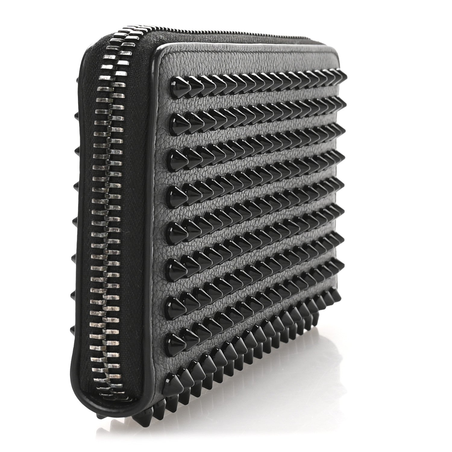 Christian Louboutin Calfskin Empire Panettone Spiked Zip Around Wallet Black 3 of 8