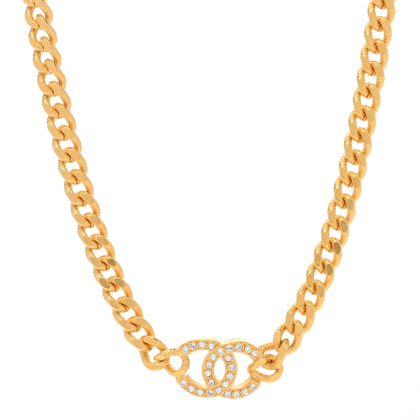 Crystal Chain Link CC Choker Necklace Gold
